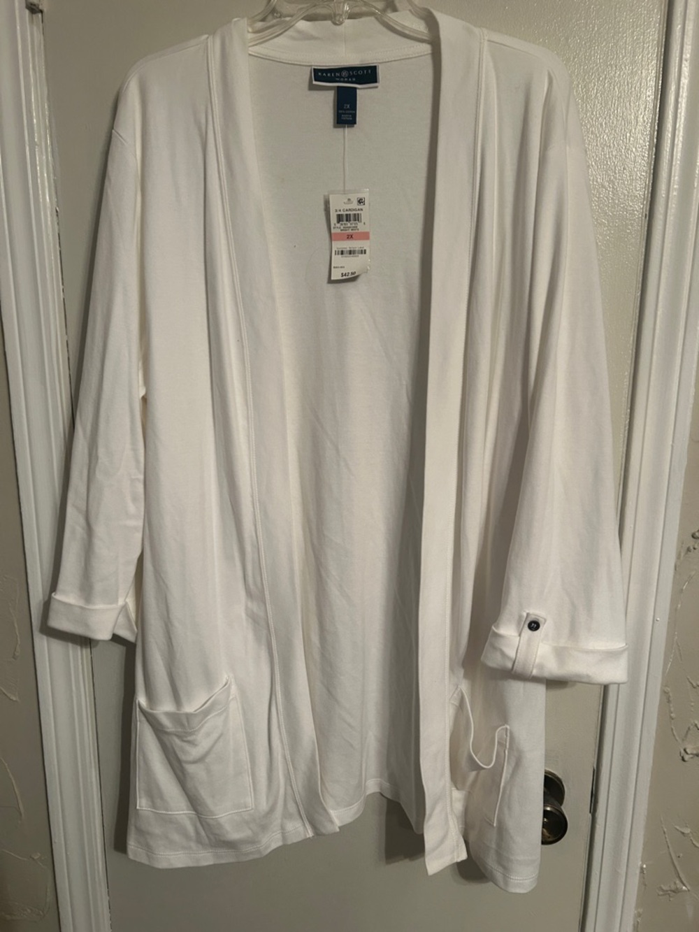 Karen Scott White Draped Open-Front Cardigan with Pockets